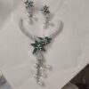 Emerald CZ Necklace with Silver Finish and Pearl Accents