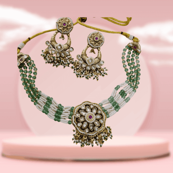 Emerald Blossom Kundan Necklace Set