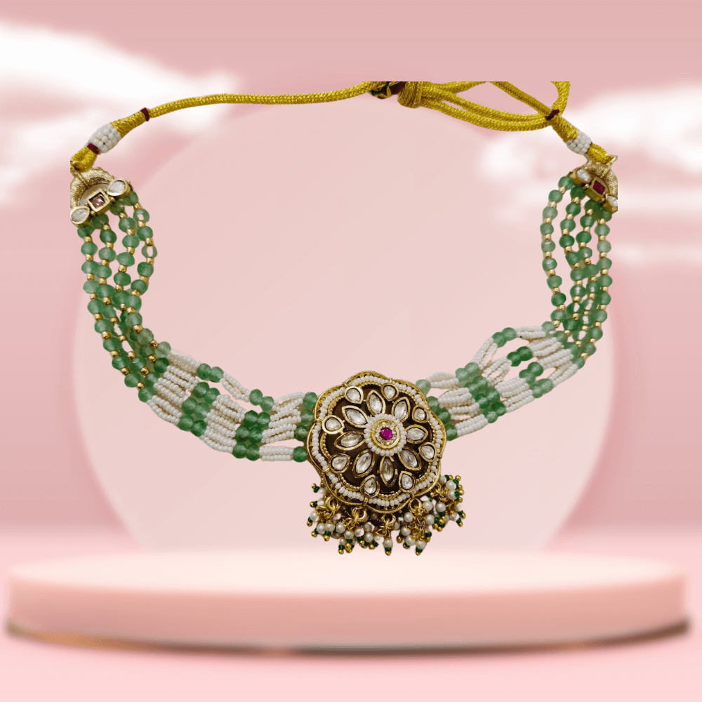 Emerald Blossom Kundan Necklace Set