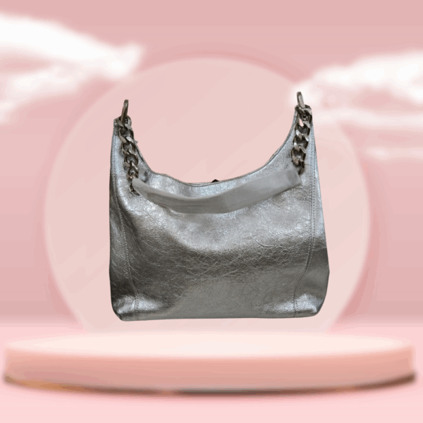 Metallic Chain-Handle Hobo Bag