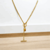 Bold Gold-Plated Lock Pendant Necklace with Dual Chain and Bar Charm