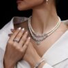 Elegant Pearl & CZ American Diamond Jewelry Set - Necklace, Earrings, Ring & Bracelet