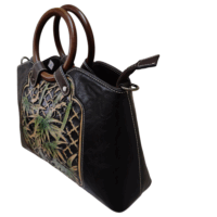 Elegant Antique Black Handbag with Wooden Handle - Image 5