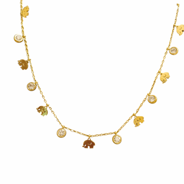 Charming Elephant & Crystal Charm Necklace