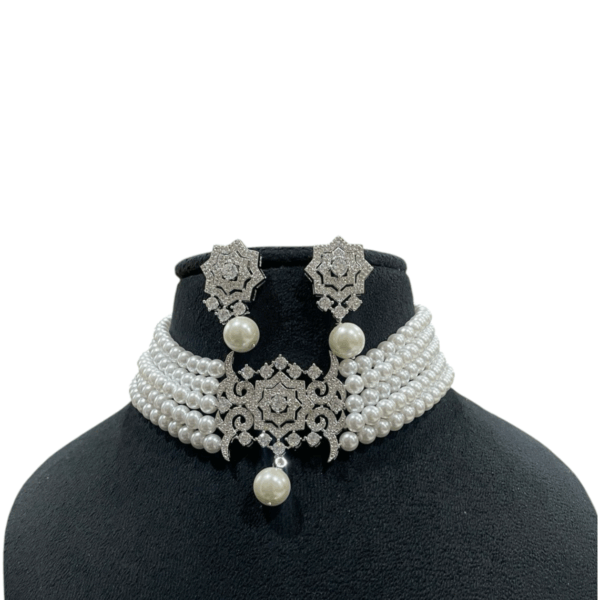 Elegant Real Pearl Necklace with CZ American Diamonds