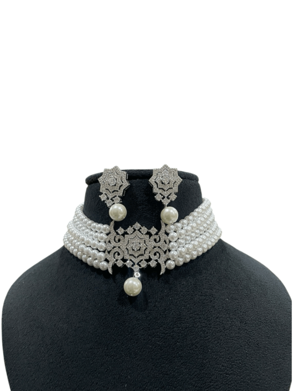 Elegant Real Pearl Necklace with CZ American Diamonds