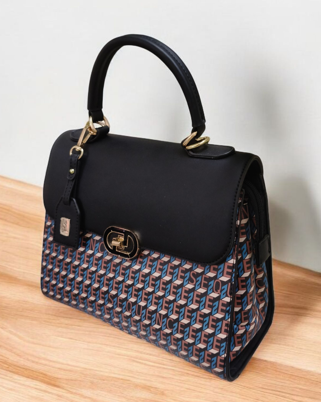 Stylish Checkered Black Bag – Blue...