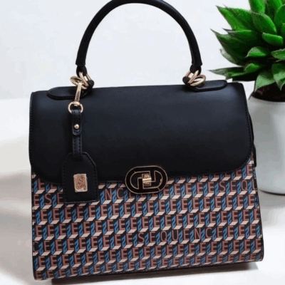 Stylish Checkered Black Bag – Blue & Black Pattern - Image 4