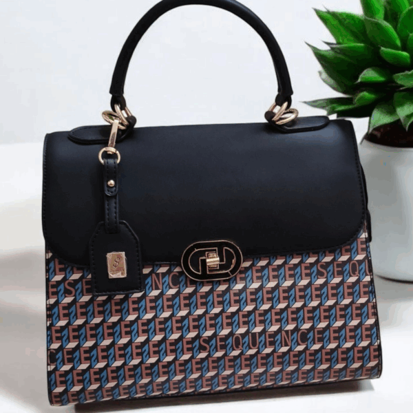 Stylish Checkered Black Bag – Blue & Black Pattern