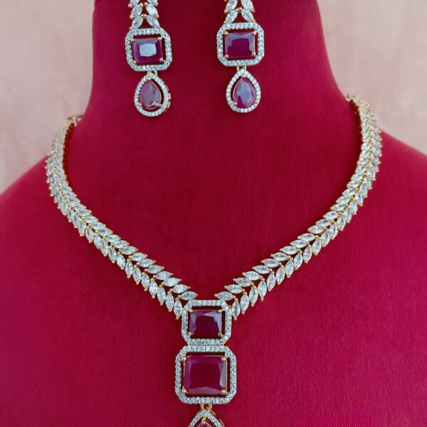 Elegant Ruby Drop Golden Finish Necklace Set