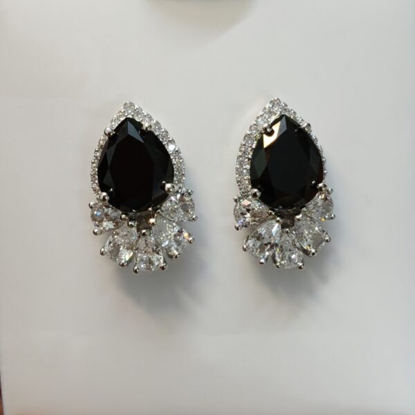 Black CZ Teardrop Earrings with White Crystal Accents