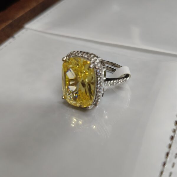 Yellow Topaz Ring with Diamond Halo in Sterling Silver