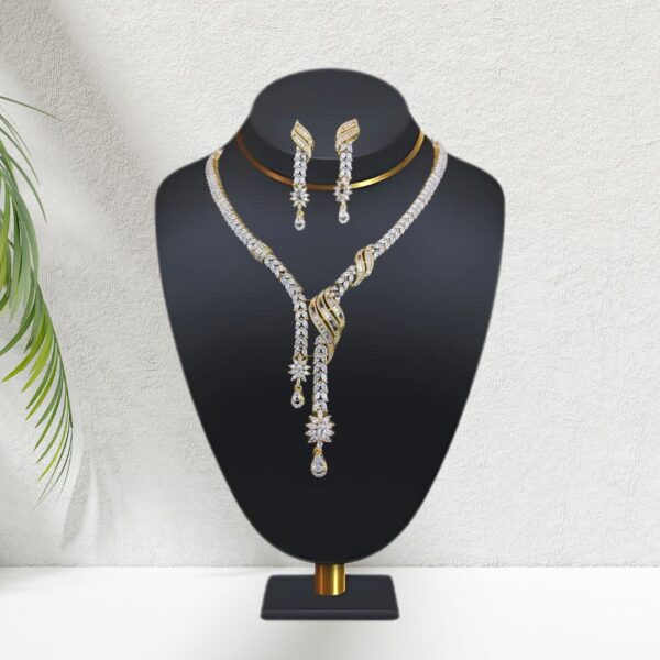 Elegant Drop Design Golden Finish CZ Necklace Set