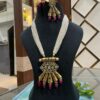 Multistrand Pearl Kundan Mala with Antique Golden Pendant and Ruby Beads