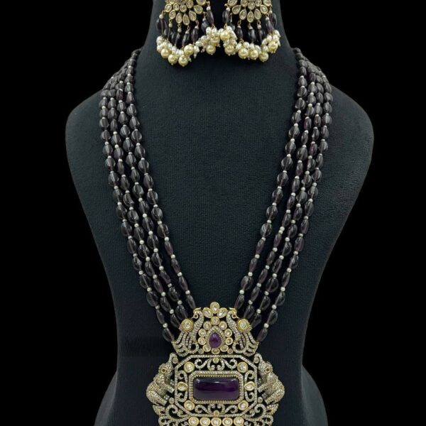 AA+ Antique Gold-Plated Purple Beaded Necklace Set with Matching Earrings