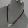 Dual-Strand Black Bead Mangalsutra with CZ Diamond Halo Pendant & Studs