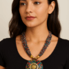 Multicolor Beaded Mosaic Pendant Necklace